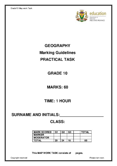 Grade 10 Geography Mapwork Task Marking Guidelines - Studocu
