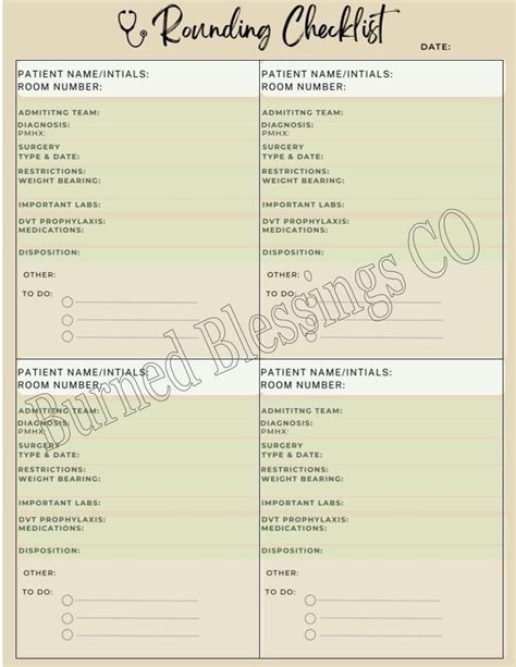 Inpatient Medical Rounding Sheet | Made Simple | Great for Medical and ...