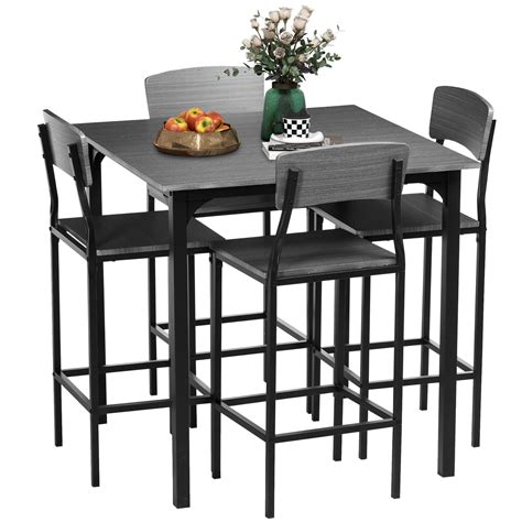 5-Piece Counter Height Bar Table with Space-Saving Design, Square ...