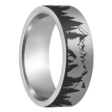 Wolf Landscape Scene Brushed Tungsten Men's Wedding Band | Vansweden ...