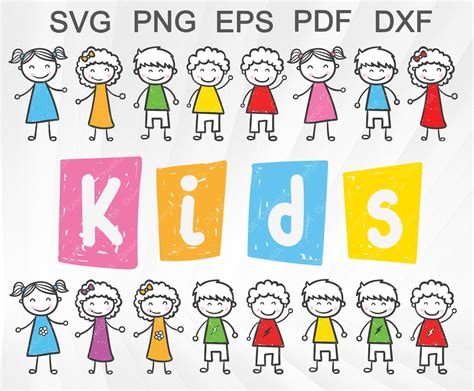 Buy Stick Kids Svg, Drawing Children, Happy Little People Clipart Boy ...