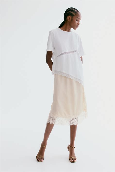 Lace-trimmed skirt - Light beige - Ladies | H&M IN