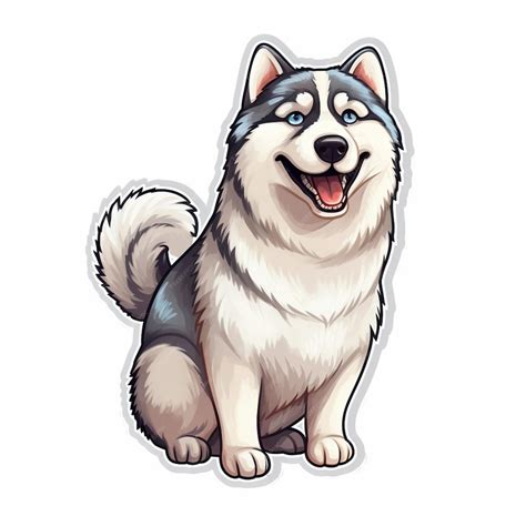 Cartoon husky dog sitting on the ground with his tongue out generative ...