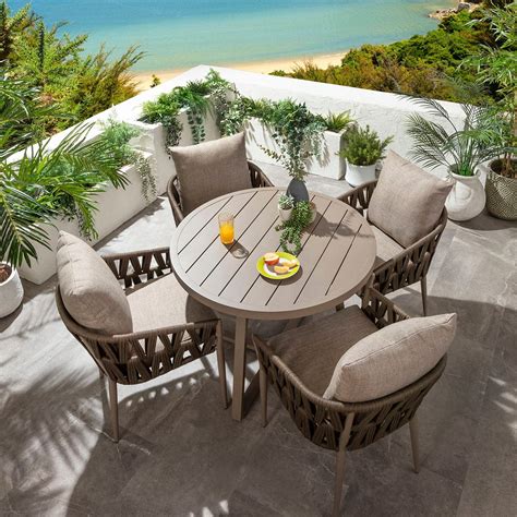 Small 4 Seater Round Outdoor Garden Dining Table Beige 100cm – Quatropi