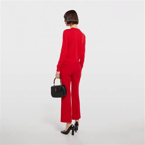 Knit wool cardigan with embroidery in red | GUCCI® UK