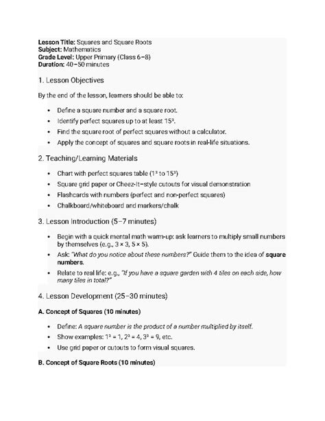 Mathematics Lesson: Understanding Squares & Square Roots (Upper Primary ...