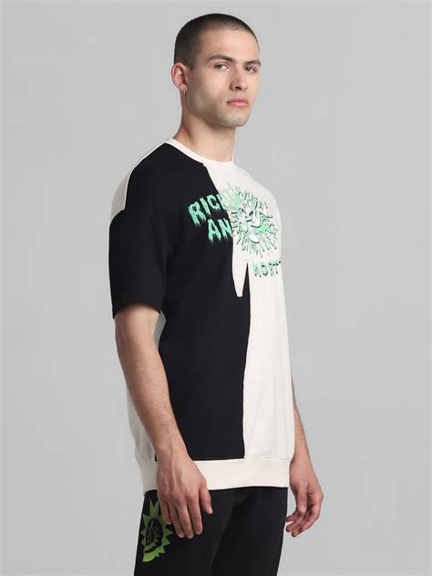 RICK & MORTY Cream Colourblocked Oversized T-shirt