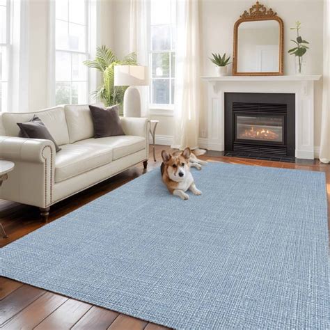 5x8 Washable Area Rug, Sky Blue Linen Non-Slip Large Rectangle Rug for ...