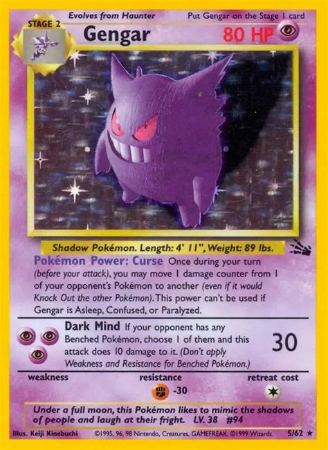Gengar - 5/62 - Pokemon Fossil Unlimited Holo Rare Card WOTC LP | eBay