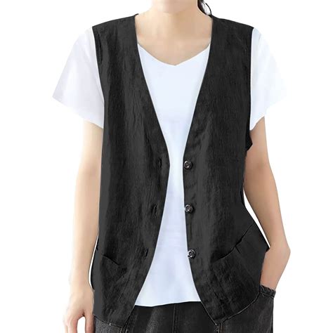 LISTHA Womens Summer Cotton Linen Vest Top Casual Vintage Sleeveless ...