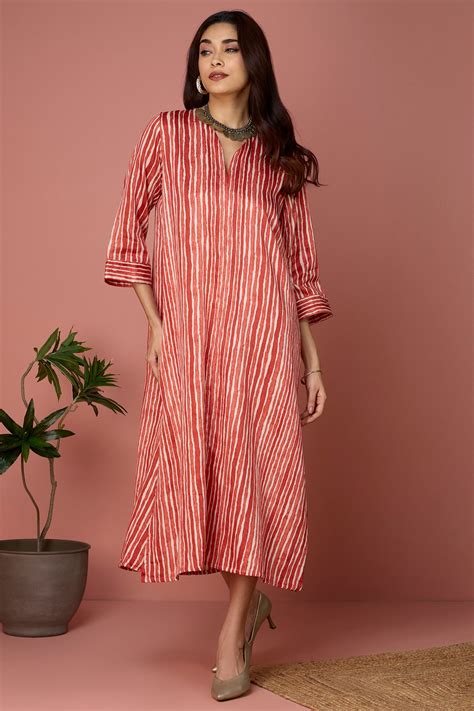 Front zipper a-line kurta - Orange Fizz & Creamsicle Striped Bliss ...