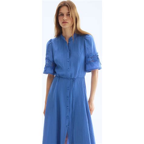 H&M Crinkled Broderie Anglaise Dress - Blue • Pris