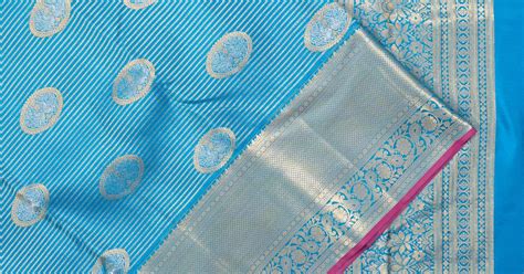 Taranga Kanchi Silk Butta And Lines Aqua Blue