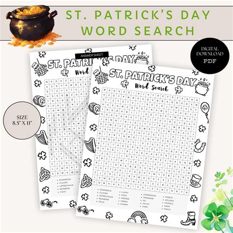 St. Patrick's Day Word Search Game, Holiday Game, St. Patrick's Day ...
