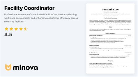 Facility Coordinator Resume Example - Professional Template | Minova - Resume AI Assistant