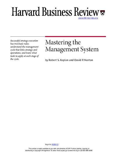 Mastering the Management System: Strategy & Operations Linkage (HBR ...