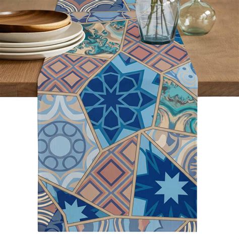 Boho Geometric Cotton Linen Table Runner for Dining Kitchen, Southwest ...