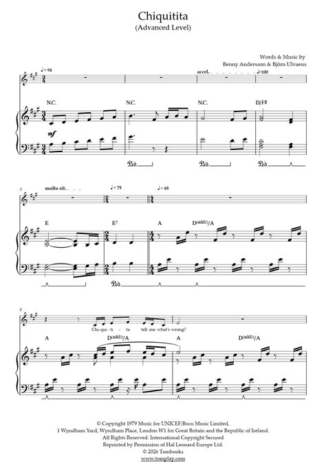Mamma Mia! - Chiquitita (Advanced Level, with Orchestra) (ABBA) - Piano ...