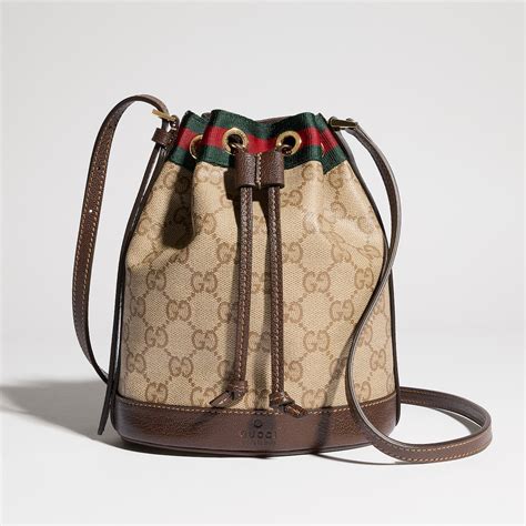 Mini bucket bag with Web in sand and brown GG canvas | GUCCI® INT
