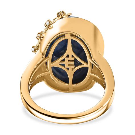 Lapis Lagoon & White Zircon Star Cluster Flower Ring in Yellow Gold Tone 15.36 Ct. - 8299859 - TJC