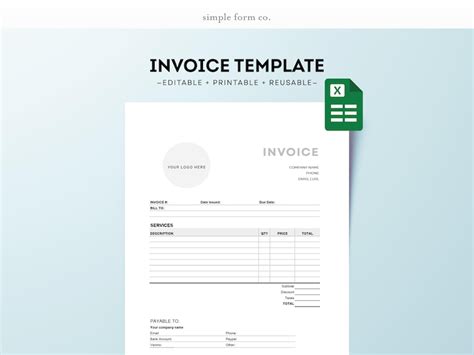 Excel Invoice Template – Editable Business Invoice for Small Business ...