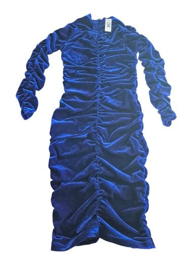 Ruched Blue Velvet Long-Sleeve Bodycon Dress By CBR Size M | eBay