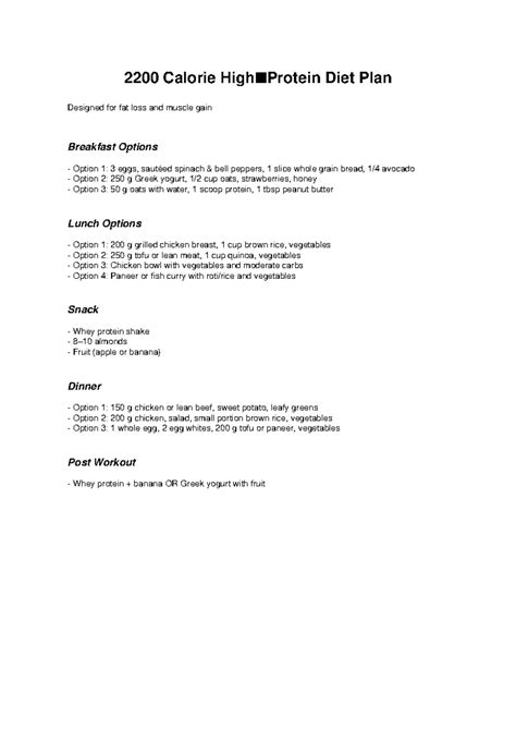 2200 Calorie Diet Plan for Fat Loss & Muscle Gain - Studocu