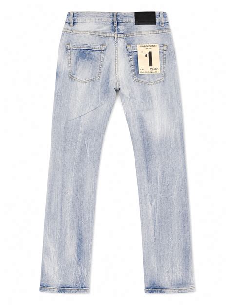 Men's Slim Fit Crystalized Distressed Denim in Ice Blue/Royal Blue ...