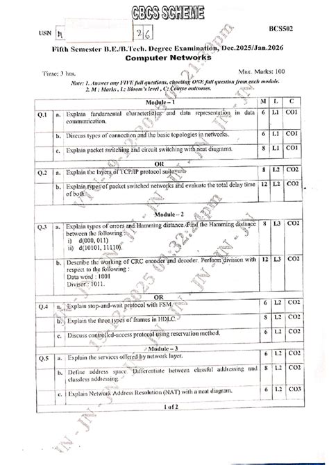 BCS502 Fifth Semester Exam: Computer Networks 2022 Scheme - Studocu
