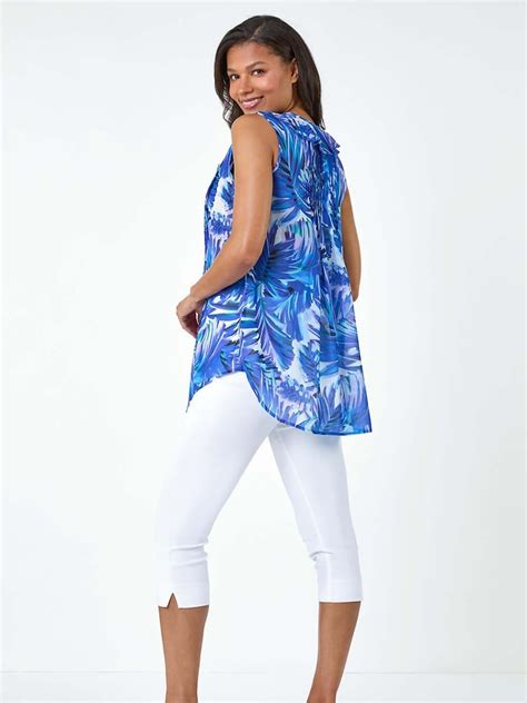 Buy Roman Blue Leaf Print Frill Pintuck Detail Blouse from Next India