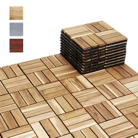 10 Pcs Interlocking Deck Tiles, Waterproof Acacia Wood Patio Flooring ...