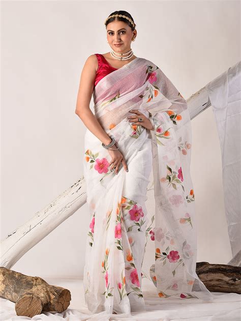 White Hand Painted Kota Doria Saree