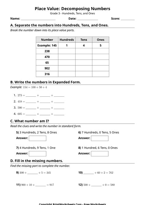 Place Value Worksheets - Free Printable PDFs
