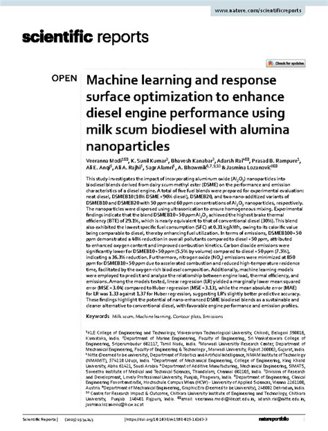 Machine Learning & Optimization of Diesel Engine Performance with DSME ...