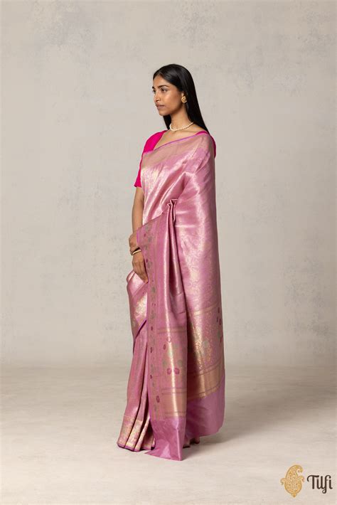 'Tara' Pink Pure Katan Silk Banarasi Handloom Saree - Tilfi