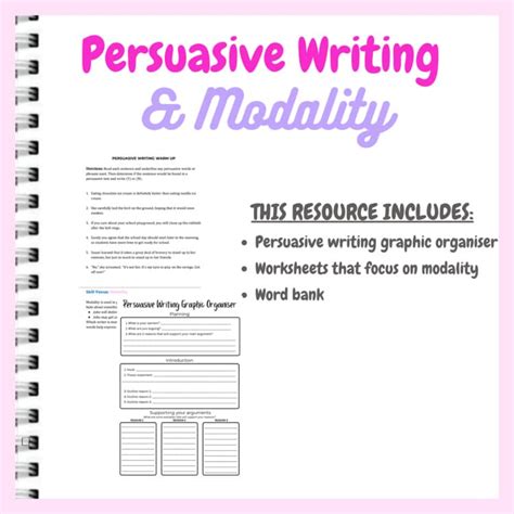 Persuasive Writing Organiser and Modality Activities by Miss P Learning Co