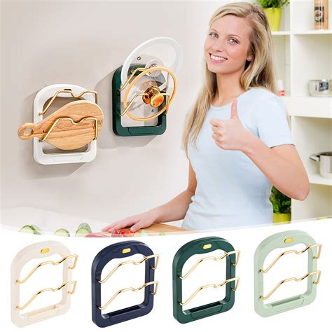 Wall-Mounted Pot Lid Holder Rack with Drain Tray, Double-Layer ABS ...