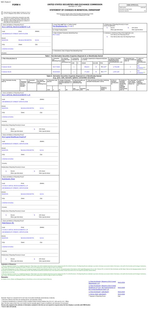 Vor Biopharma(VOR.US) 10% Shareholder Sells US$10.17 Million in Common ...