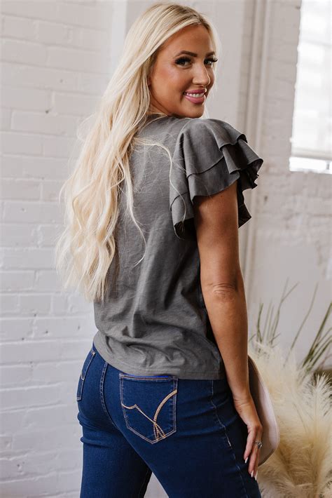 Dark Grey Layered Ruffle Short Sleeve Round Neck Top – Better Together ...
