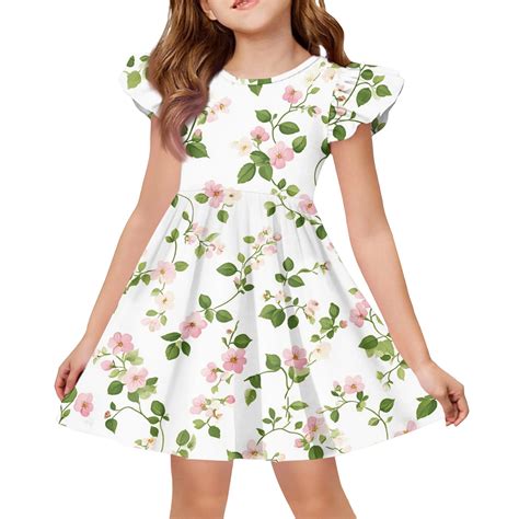 Abcomgle Girls Dresses Casual A-Line Flutter Sleeve Midi Dress Floral ...