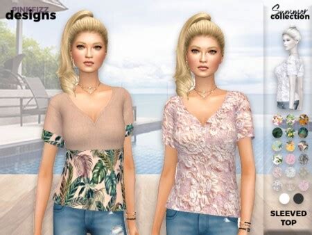 Summer Sleeved Top PF134 by Pinkfizzzzz at TSR » Sims 4 Updates