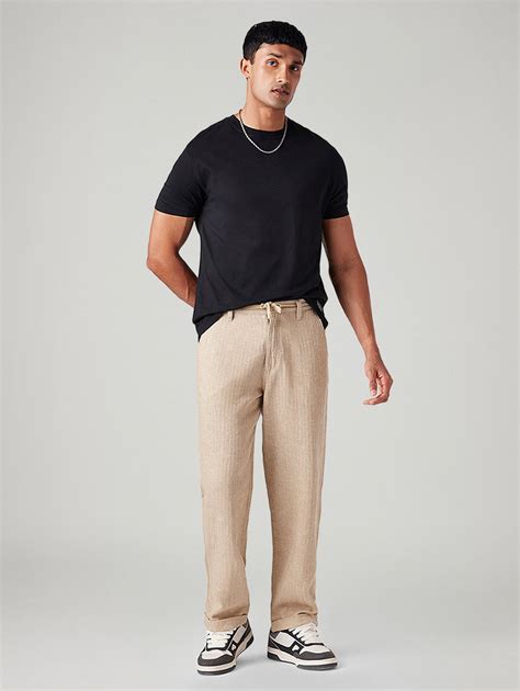 Men's Beige Loose Straight Fit Mid Rise Linen Chinos – Levis India Store