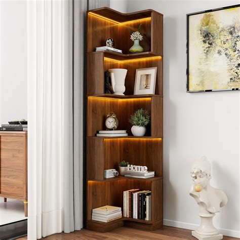 5-Tier L-Shaped Corner Bookshelf with Baffle Design – Freestanding Wood ...