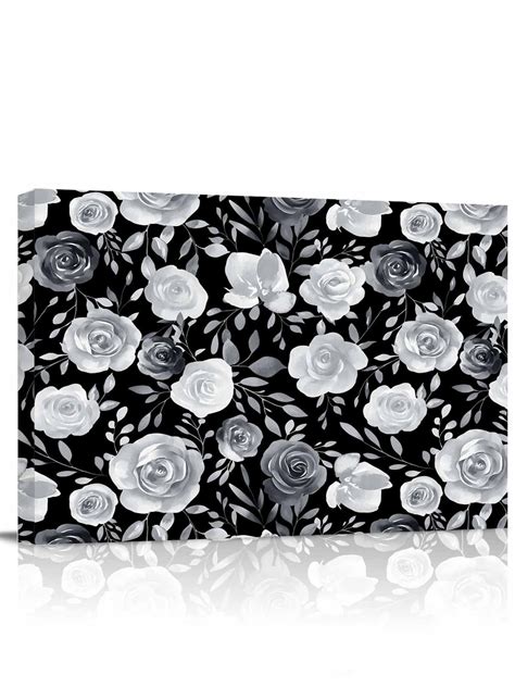 Black Flowers Wall Art for Living Room,Canvas Picture Wall Decor for ...