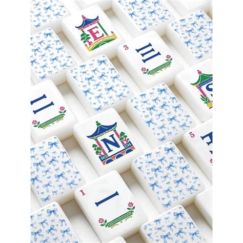 160-Tile American Mahjong Set, Blue Ribbon White Large Engraved Acrylic ...
