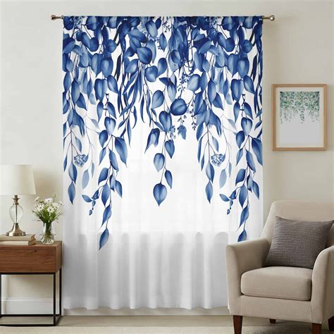 Blue Eucalyptus Sheer Curtains 45 Inches Long, Weeping Botanical ...