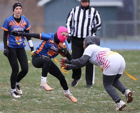 Oneida flag football braves unseasonable weather to stay perfect with win over OnTECH (47 photos ...