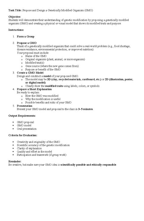 GMO Proposal & Model Design Instructions - Group Project - Studocu