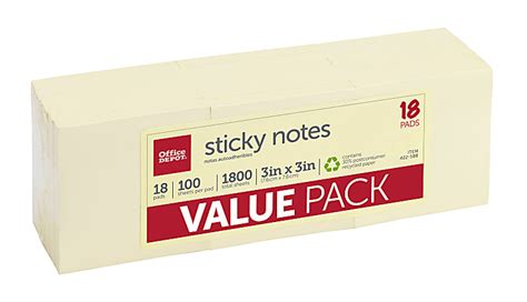 Office Depot Brand Sticky Notes Value Pack 30percent Recycled 3 x 3 ...