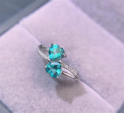 925 Sterling Silver Duo Heart Ring | Lab Paraiba Sapphire Gemstone ...